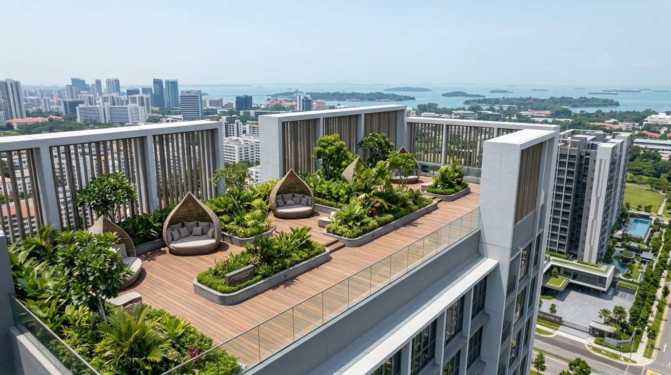 Sky lounge: Rooftop garden with cocoon seats and open views